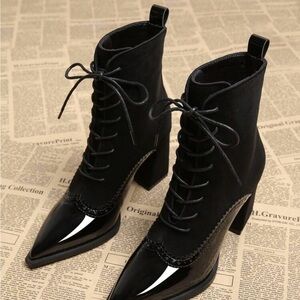 Black Glossy Lace-Up Boots